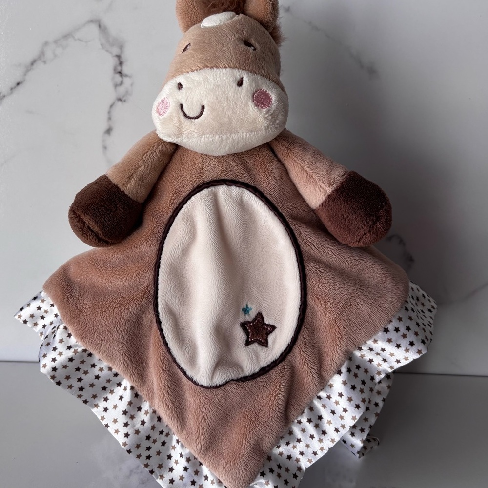 Douglas Baby Cow Security Blanket Lovey Tan Brown Satin Trim Plush Stars